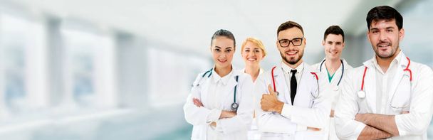Healthcare people group. Professional doctor working in hospital office or clinic with other doctors, nurse and surgeon. Medical technology research institute and doctor staff service concept. - Photo, Image