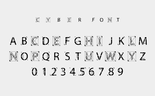 Futuristico vettore Font design. Lettere e numeri per web e app. Alfabeto di font di tipo techno. Simboli digitali in stile hi-tech
. - Vettoriali, immagini