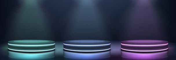 Neon podiums glowing in darkness realistic vector - Vector, Image
