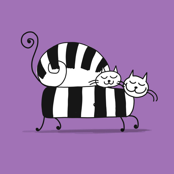 Couple of striped cats, sketch for your design - Vector, Imagen