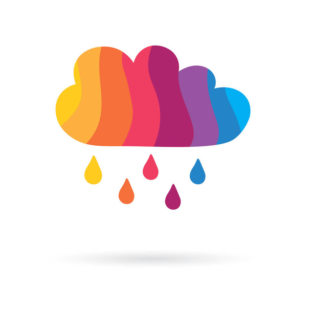 bunte Wolke mit Regentropfen Icon-Vektor-Illustration - Vektor, Bild