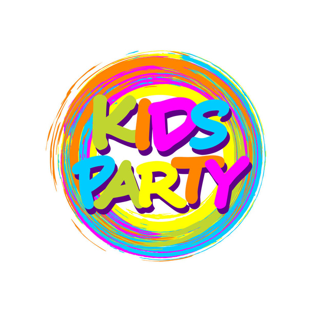 Kleurrijke cirkel frame met Kids Party badge voor kinderen playgro - Vector, afbeelding