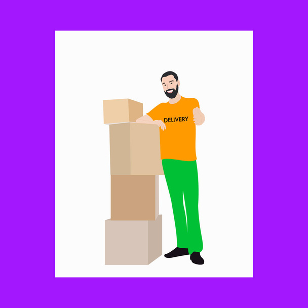 White man with boxes - Vector, Image