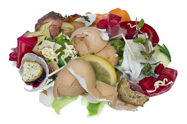 odpadów jedzenie koncepcja na białym tle - Zdjęcie, obraz