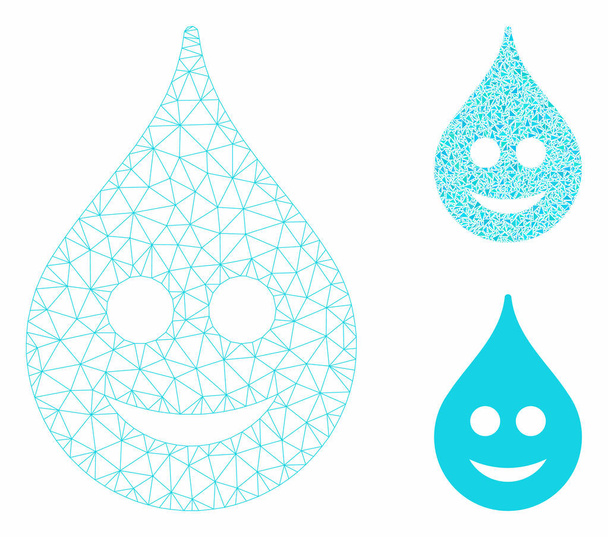 Smile Drop Vector Mesh Carcass Model and Triangle Mosaic Icon - ベクター画像