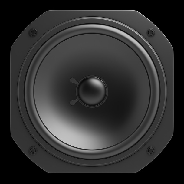 schwarzer Lautsprecher isoliert auf schwarzem Hintergrund - Foto, Bild