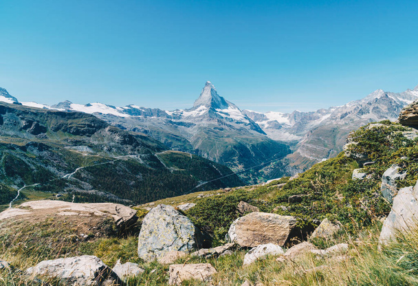 views of the Matterhorn peak in Zermatt, Switzerland. - Fotoğraf, Görsel