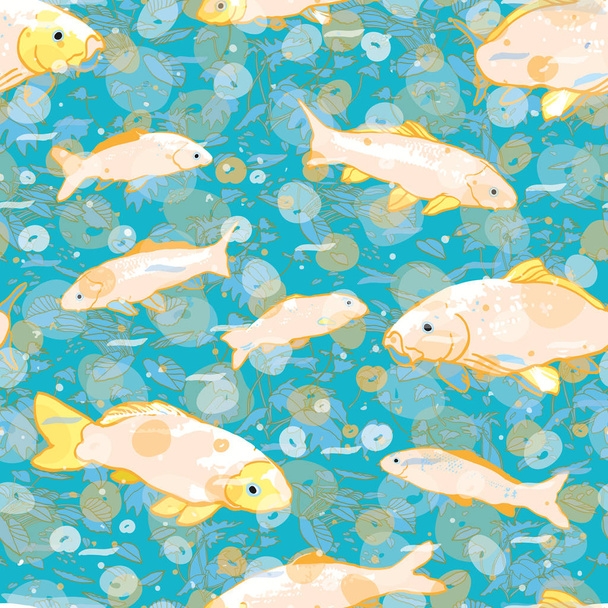 Wavy ocean life fish koi seamless pattern - Vektori, kuva