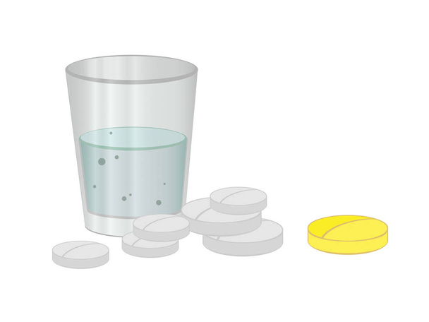 Φάρμακα, ιατρική ιατρική έννοια χάπια και γυαλί νερού - Διάνυσμα, εικόνα