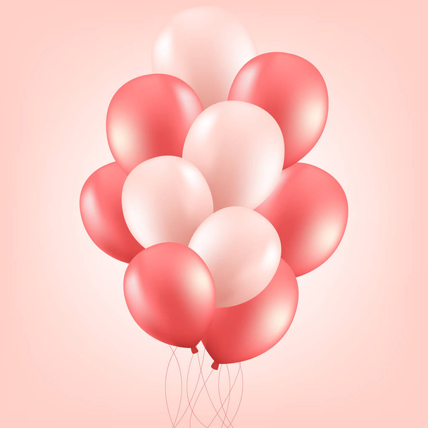 Realistic pink and soft pink balloons on a pink background - Вектор, зображення