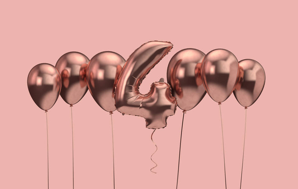 4th birthday pink balloon background. Happy Birthday. 3D Rendering - Фото, зображення