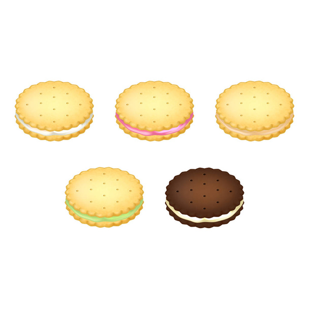 Realistic Detailed 3d Biscuits Cookies or Sandwich Biscuit with Cream. Vector - Вектор, зображення
