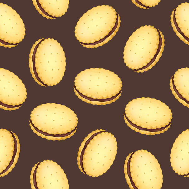 Realistic Detailed 3d Biscuits Cookies or Sandwich Biscuit Seamless Pattern Background. Vector - Vettoriali, immagini