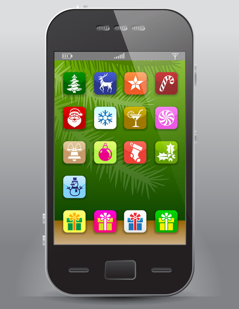 Mobile phone with christmas icons - Vector, Image