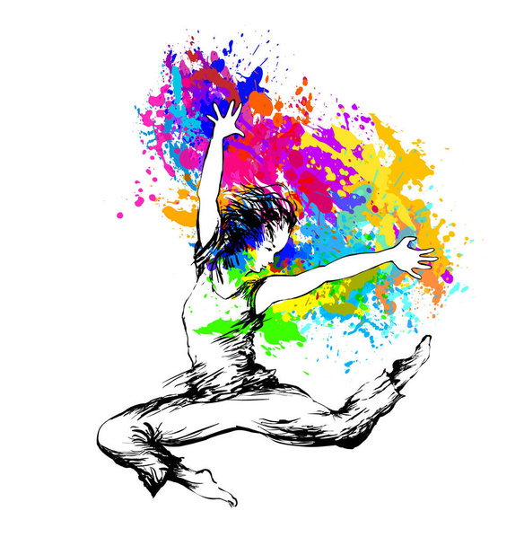 Bailarina con salpicaduras de color sobre fondo blanco. Ilustración vectorial
 - Vector, Imagen