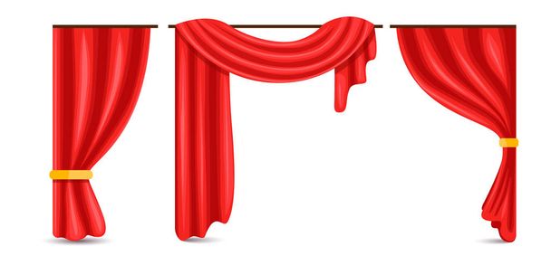 Set of red silk velvet curtains. - Vector, Image