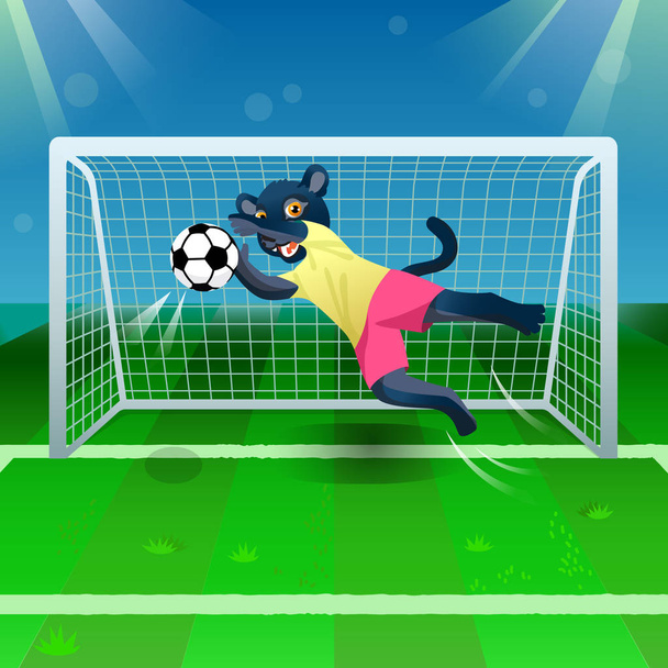 La pantera come portiere cattura il pallone da calcio vicino ai cancelli sul campo
 - Vettoriali, immagini