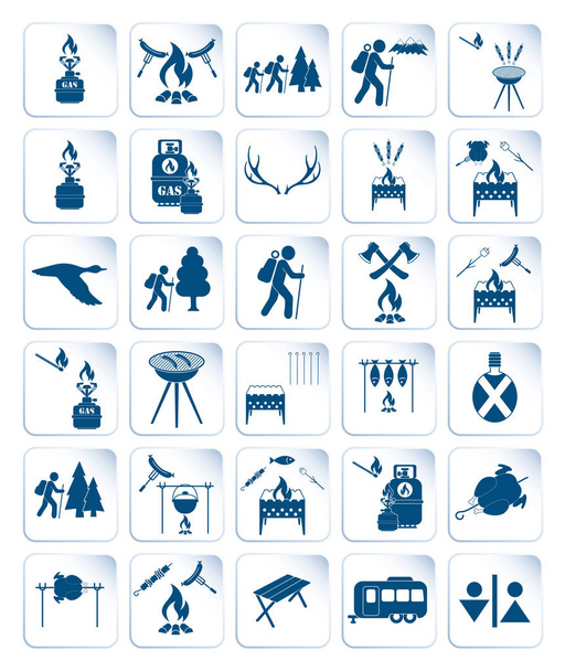 Набор иконок для путешествий и кемпинга
 - Вектор,изображение