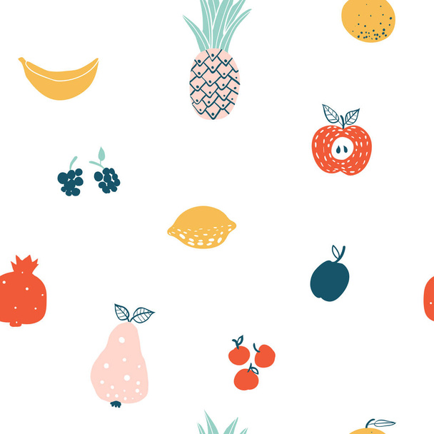 Fruits and berries cute flat icons seamless pattern - Vector, imagen