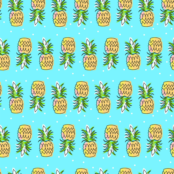 Abacaxi tropical funky colorido sem costura padrão mão desenhada
  - Vetor, Imagem