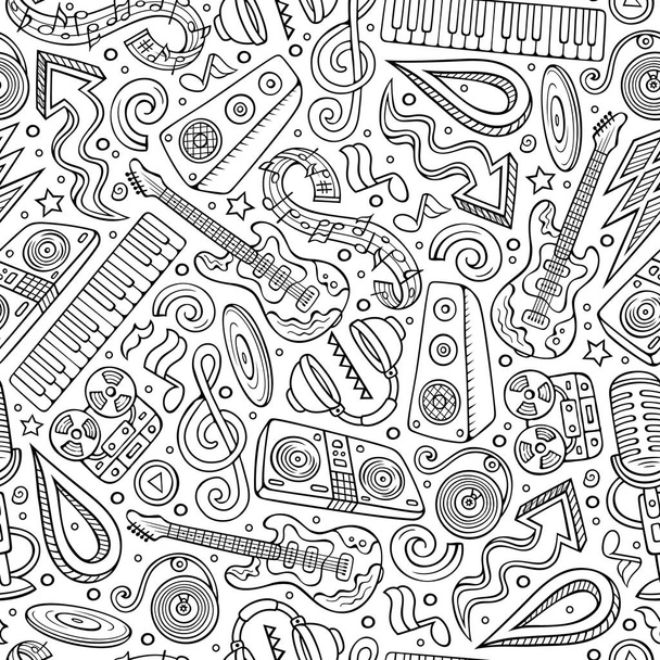 Cartoon hand-drawn Disco music seamless pattern - Vector, Image
