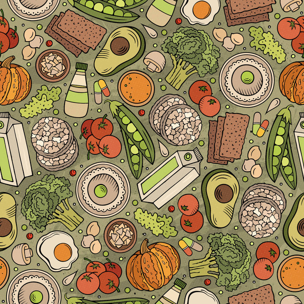Dieta disegnata a mano del fumetto modello senza soluzione di continuità alimentare
 - Vettoriali, immagini
