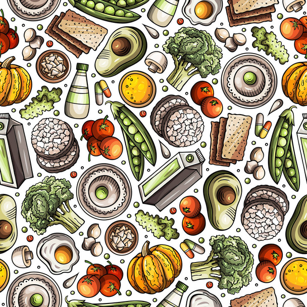 Karikatür elle çizilmiş Diyet gıda dikişsiz desen - Vektör, Görsel