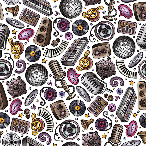 Cartoon handgezeichnete Disco-Musik nahtloses Muster - Vektor, Bild
