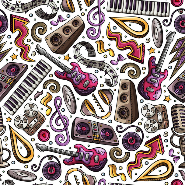 Cartoon hand getekende disco muziek naadloze patroon - Vector, afbeelding