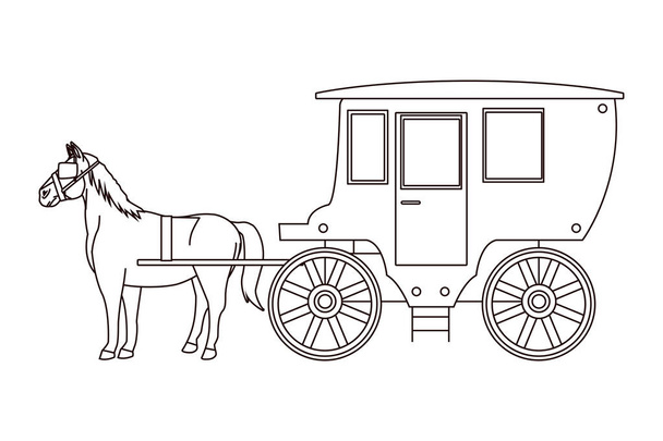 Antike Pferdekutsche Tiertraktor in schwarz und weiß - Vektor, Bild