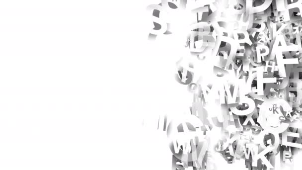 A betűk véletlenszerűen mozognak egy elszigetelt fehér háttérben - Felvétel, videó