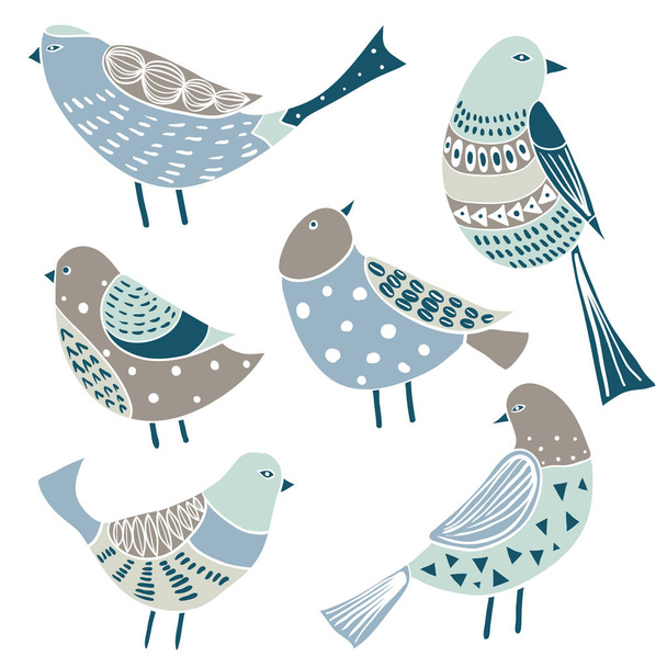 Conjunto com mão bonito desenhado pássaros doodle
 - Vetor, Imagem