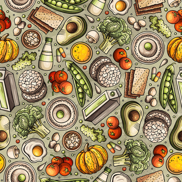 漫画手描きダイエット食品シームレスパターン - ベクター画像