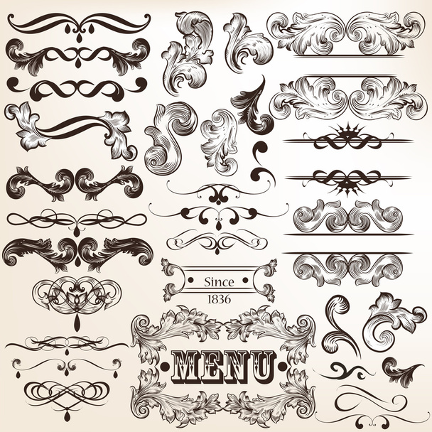 Collection of vintage vector decorative calligraphic elements - Вектор,изображение
