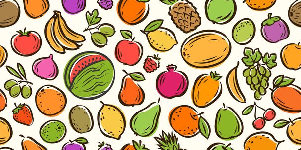 Fondo sin fisuras de frutas. Alimentación ilustración vector de dibujos animados
 - Vector, imagen
