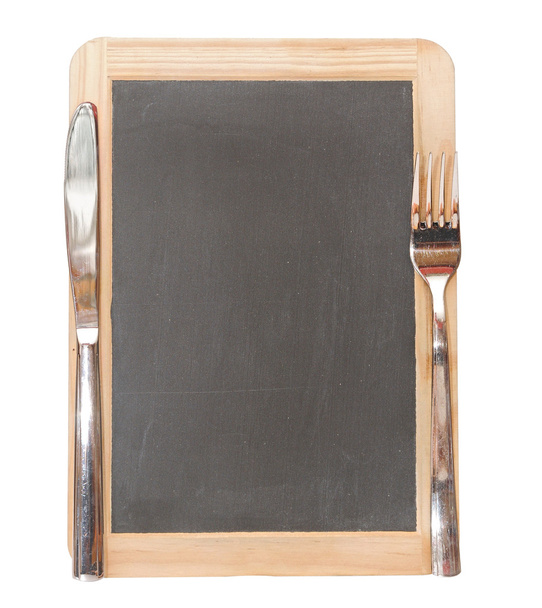 Menu blackboard with knife and fork - Photo, Image