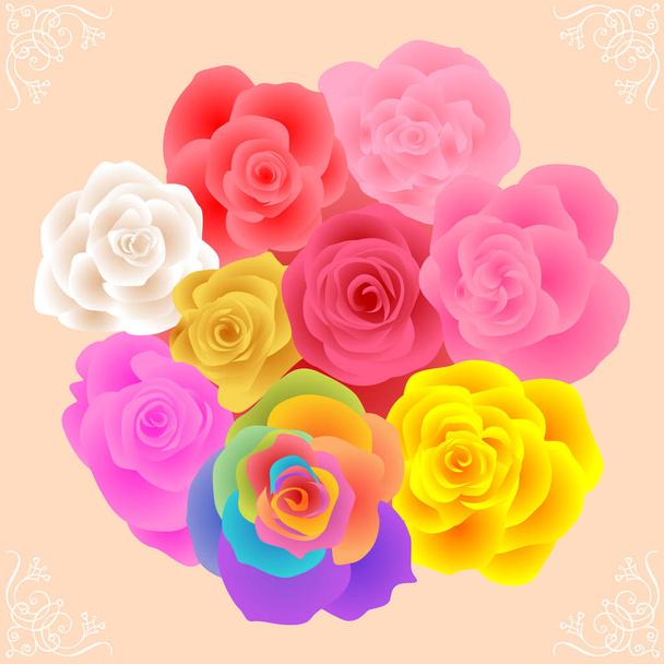Ramo de flores de rosas dulces románticas
 - Vector, Imagen
