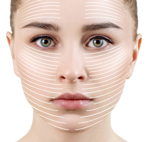 Lignes graphiques montrant l'effet lifting facial sur la peau
. - Photo, image