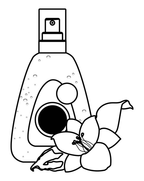 Producto cosmético botella bronceador sol en blanco y negro
 - Vector, imagen