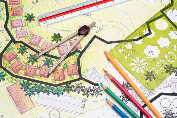 Diseño de arquitectura paisajística plan de jardín para promotores de viviendas
 - Foto, Imagen