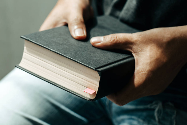 Sunday readings, Bible.Close up man hands holding Bible - Фото, зображення