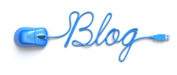 Souris bleue et câble en forme de mot-blog
 - Photo, image