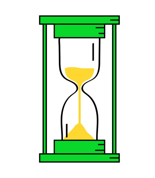 Green hourglass on a white background. Cartoon. Vector illustration. - Vektör, Görsel