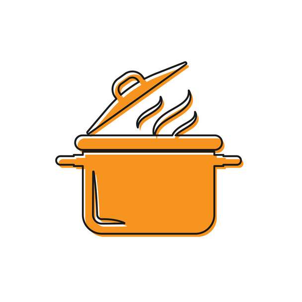 Oranje kookpot icoon geïsoleerd op witte achtergrond. Kook of stoofpot voedsel symbool. Vector illustratie - Vector, afbeelding