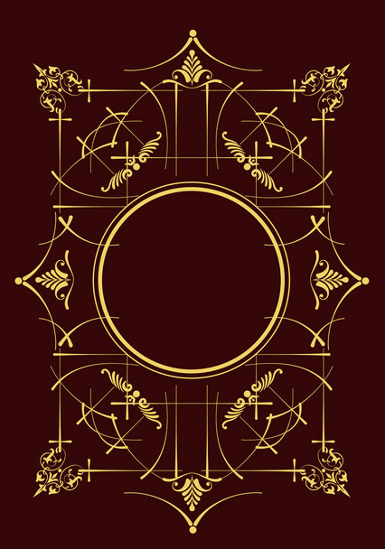 Gold ornament on dark  background. Can be used as invitation car - Vector, imagen