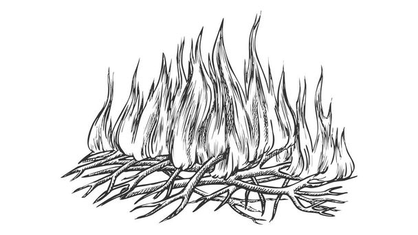 Perinteinen Burning Camping Fire yksivärinen vektori
 - Vektori, kuva