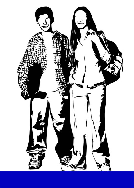 Teenager couple silhouette. Vector illustration for designer - Vektor, obrázek