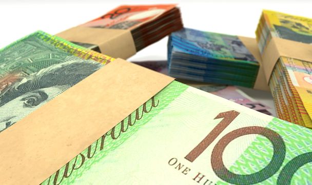 Dolar australijski notatki wiązek stos skrajny zbliżenie - Zdjęcie, obraz