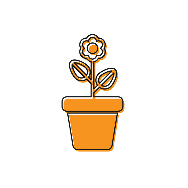 Orange Flower in pot icon isolated on white background. Plant growing in a pot. Potted plant sign. Vector Illustration - Vektor, obrázek