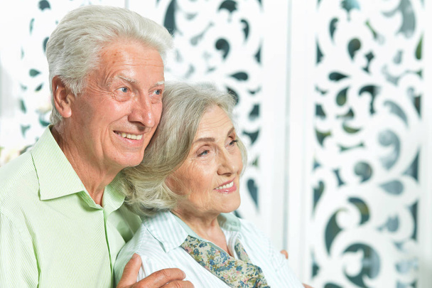 felice coppia di anziani in posa a casa
 - Foto, immagini